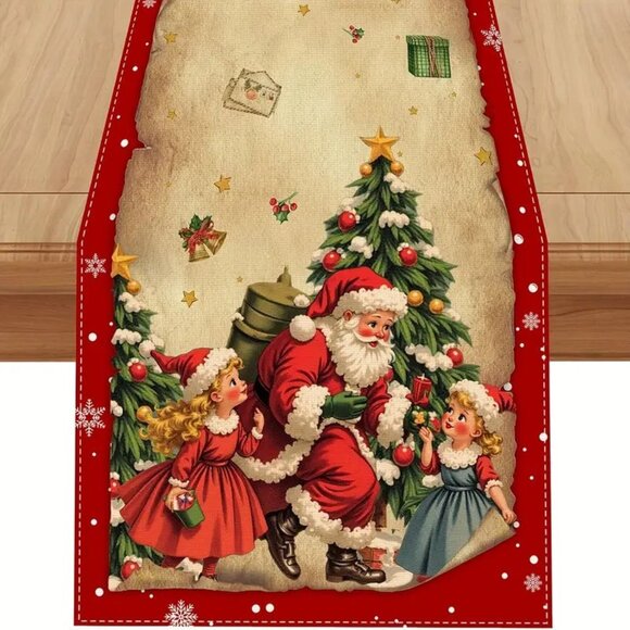13x48 Holiday Festive Red & Green Retro Holiday Christmas Table Runner - Picture 2 of 2